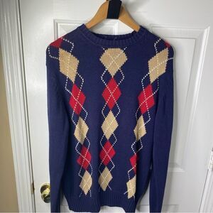 Jos A Banks Sweater Men's Size Medium Ramie Blend Argyle Crewneck Vintage NWT